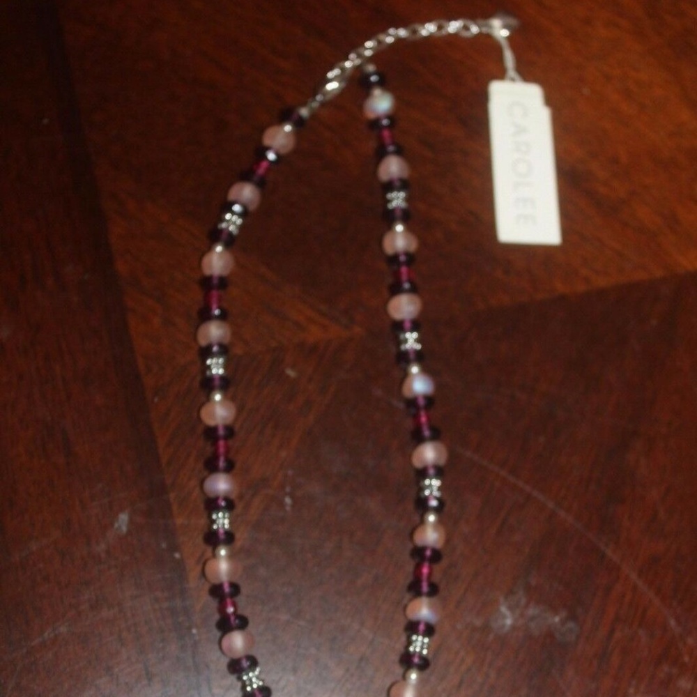 Carolee Beaded Necklace alternating beads in crimson & pink 16-18" silver New … - Picture 3 of 4